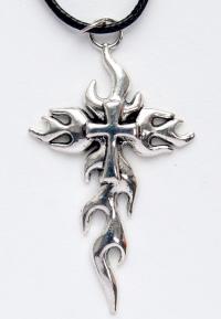 Кулон металлический под серебро на шнурке «Крест пламенеющий»