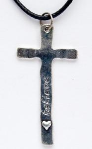 Кулон метал. под серебро на шнурке Крест длинный с сердечком и надписью в ассортименте