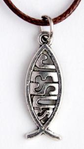 Кулон метал. миниатюрный под сереброзолото на цепочке рыбка Jesus