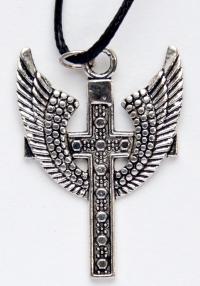 Кулон метал. под серебро на шнурке Крест крылатый