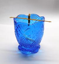 Лампада настольная синяя: стакан — стекло, художественная грань, поплавок, фитиль
