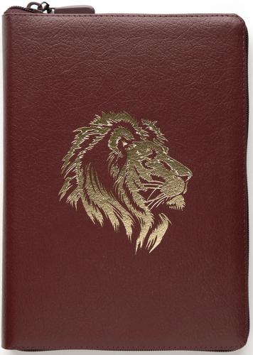 Библия каноническая 055 zti (кожаный переплет, бордовый цвет, золотой лев,золот. обрез, индексы) D10