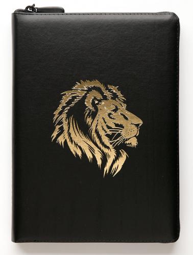 Библия каноническая 055 zti (кожаный переплет, черный цвет, золотой лев, зол обрез, индексы) D8