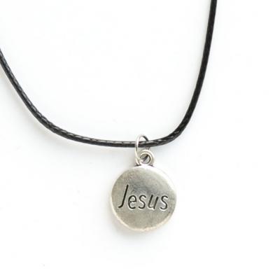Кулон металлический на шнурке под серебро медальон «Jesus»