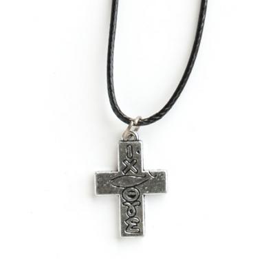 Кулон металлический на шнурке под серебро «Крестик Ихтус»