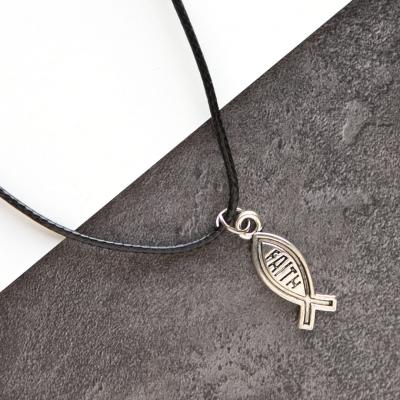 Кулон под серебро на шнурке Рыбка, с надписью Faith (Сокровищница)