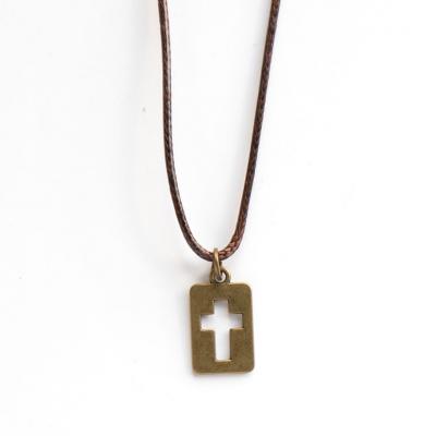 Кулон металлический на шнурке под бронзу Крест вырубной в прямоугольном жетоне