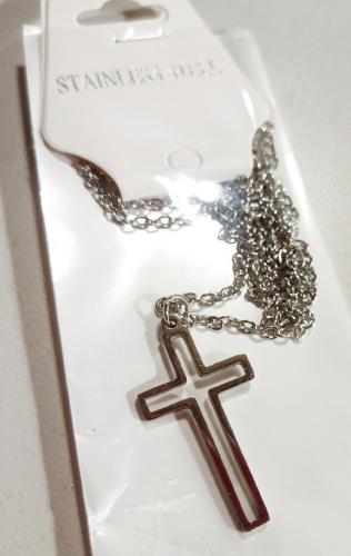 Кулон крест изящный полый 11*17 под серебро на цепочке (Stainless steel)