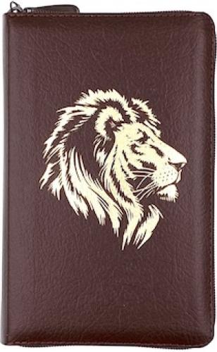 Библия каноническая 048zti (коричн. пятн кожаный., золотой лев,золотой обр, молния, указ) 24048-3