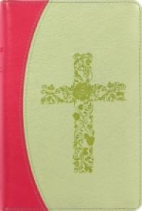 Библия каноническая 048 (крест из цветов, термо винил, красн/салат. цв., золот. обрез)