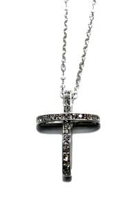 Кулон из металла со стразами «Крест выгнутый, в мелких стразах, под серебро»