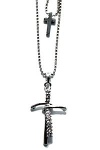 Кулон из металла со стразами «2 креста: фигурный со стразами и маленький гладкий, под серебро»