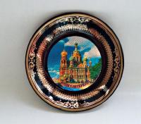 Магнит-тарелочка д. 7 см. с черным золотом «Санкт-Петербург» (Медный Всадник) в ассортименте