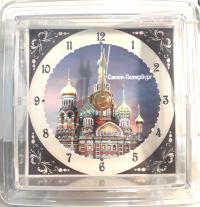 Часы акриловые на магните, 10*10 см. «Санк-Петербург. Спас на Крови (закат)»