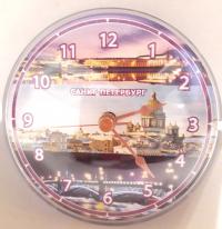 Часы акриловые на магните, д. 10 см. «Санк-Петербург. СтрелкаНочной мост»