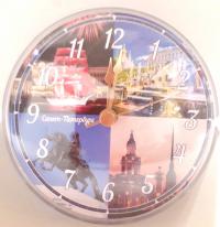 Часы акриловые на магните, д. 10 см. «Санк-Петербург. ПарусникПетергофКунсткамера»