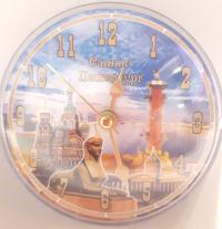 Часы акриловые на магните, д. 10 см. «Санк-Петербург. Коллаж. Спас на КровиСтрелка»