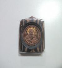 Икона Пресвятой Богородицы Иверская (глина + деревянный оклад) (45*62 мм)