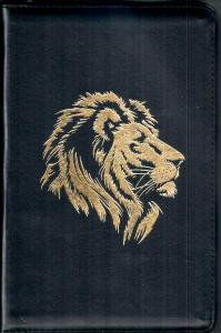 Библия каноническая 055zg (рец. кожа, черн. металлик, золотой лев, на молн., золотой обр) I5 7118
