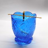 Лампада настольная синяя: стакан — стекло, художественная грань, поплавок, фитиль