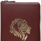 Библия каноническая 055 zti (кожаный переплет, бордовый цвет, золотой лев,золот. обрез, индексы) D10