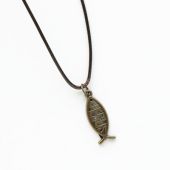 Кулон металлический на шнурке миниатюрный под бронзу «Рыбка Jesus»