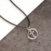 Кулон металлический на шнурке под серебро «Крест в круге», диам. 17 мм