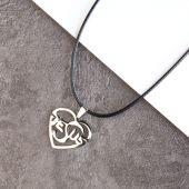 Кулон металлический на шнурке стилизованная надпись Jesus внутри сердца (ажурный)