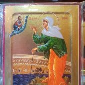  Икона Ксении Петербургской, блаженной (ростовая) со Спасителем. На дереве 125Х160 (Синопсисъ)