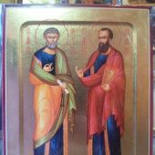 Икона Петра и Павла, апостолов. На дереве 125Х160 (Синопсисъ)