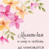 Блокнот на пружине «Милость вам и мир и любовь да умножатся» (розовый) 10*15 см. (Акварель)