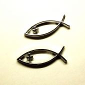 Наклейка «Рыбка с крестом изящная», пластик 5Х1,7 см, толщ. 3 мм, серебро