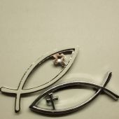 Наклейка «Рыбка с крестом изящная», пластик 5Х1,7 см, толщ. 3 мм, серебро