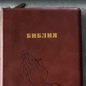 Библия каноническая 076zti (коричневая, термо штамп руки молящегося, молния, указатели) 25076-28
