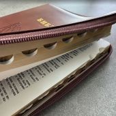 Библия каноническая 076zti (коричневая, термо штамп руки молящегося, молния, указатели) 25076-28