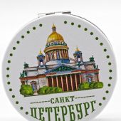 Зеркало круглое карманное. Экокожа белая. диам. 7 см., толщ. 1 см в ассортименте