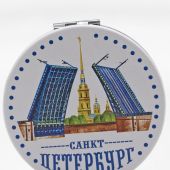 Зеркало круглое карманное. Экокожа белая. диам. 7 см., толщ. 1 см в ассортименте