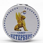 Зеркало круглое карманное. Экокожа белая. диам. 7 см., толщ. 1 см в ассортименте