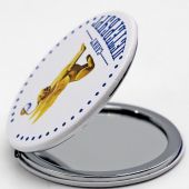 Зеркало круглое карманное. Экокожа белая. диам. 7 см., толщ. 1 см в ассортименте