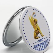 Зеркало круглое карманное. Экокожа белая. диам. 7 см., толщ. 1 см в ассортименте