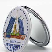 Зеркало круглое карманное. Экокожа белая. диам. 7 см., толщ. 1 см в ассортименте