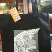 Сумка-шопер холщовая черная «Апостол Матфей» (с ангелом). 34х40 см, ручки 30 см (Андрианова)