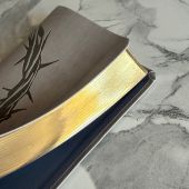Библия каноническая 055 g (светло-серая экокожа., терновый венец, обрез зол) 26055-47