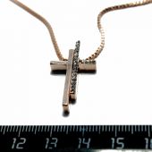 Кулон из металла со стразами «Крест-2 половинки: в мелких стразах и гладкая, под золото»