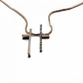 Кулон из металла со стразами «Крест-2 половинки: в мелких стразах и гладкая, под золото»