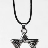 Кулон Звезда Давида маталлический под серебро плетеный на шнурке