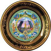 Тарелка фарфор черная «Мост. Петропавловский собор» 15 см. (Медный всадник)