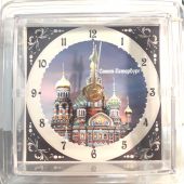 Часы акриловые на магните, 10*10 см. «Санк-Петербург. Спас на Крови (закат)»