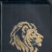 Библия каноническ 055ztig (кожа, чёрная, золотой лев, на молн, золот. обрез, краев.ук)